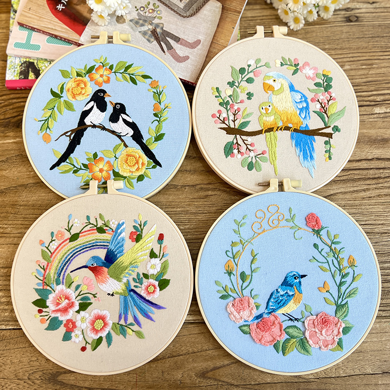 Lu serie de bordados pájaros bordados DIY material paquete de paquetes de aguja hecha a mano inglés peces peces pinturas decorativas de sala de estar