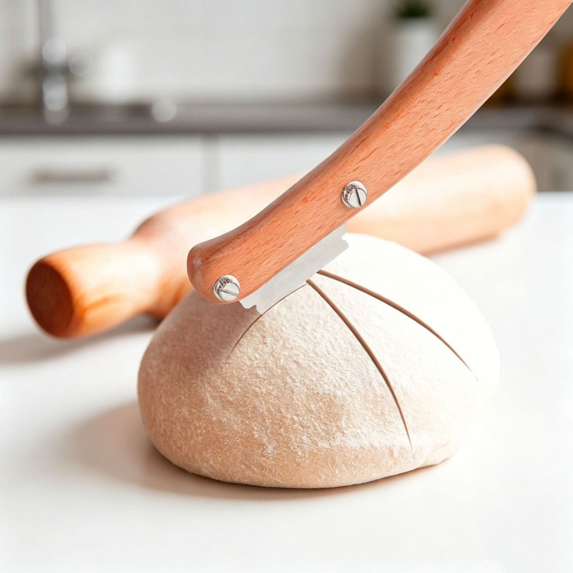 Cuchillo de corte de palo de pan de estilo europeo cuchillo de corte mango de madera cuchillo de corte de pan de arco cuchillo de reparación de acero inoxidable image 3