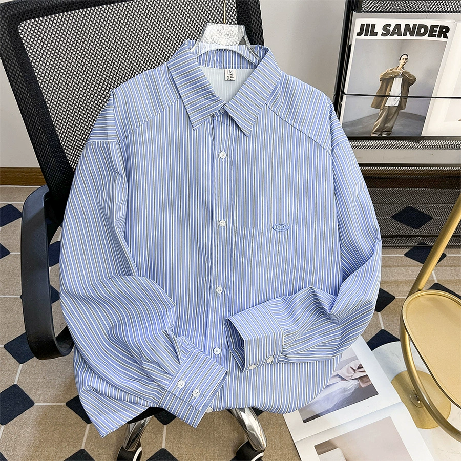 Retro blue demi-season autumn shirt, American style, oversize