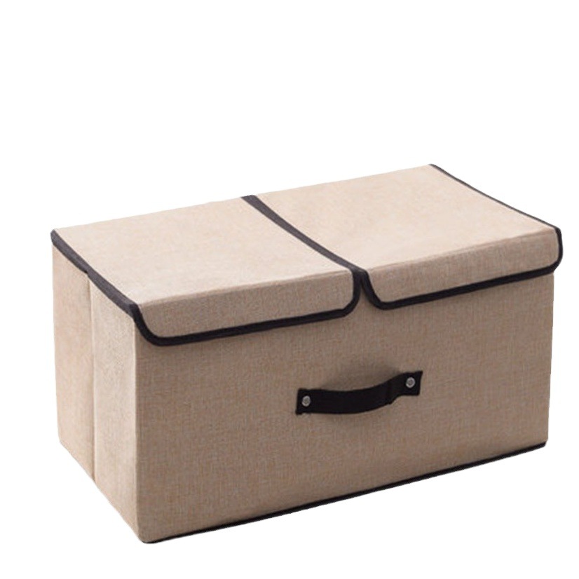 Algodón y lino doble cubierta caja de almacenamiento de artículos diversos caja de almacenamiento de ropa interior de tela caja de almacenamiento plegable a prueba de polvo caja de almacenamiento del gabinete