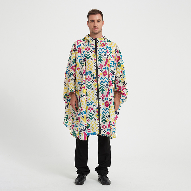 Men's and Women's Cape Raincoat Fashion Raincoat Riding Waterproof Zipper Poncho Battery Car Riding Poncho Hiking Raincoat