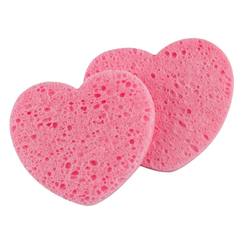 Hot-Selling Heart-Shaped Compressed Wood Pulp Cotton Face Wash Sponge, Natural and Biodegradable Cleansing Face Sponge, Makeup Remover Puff, Facial Cleansing