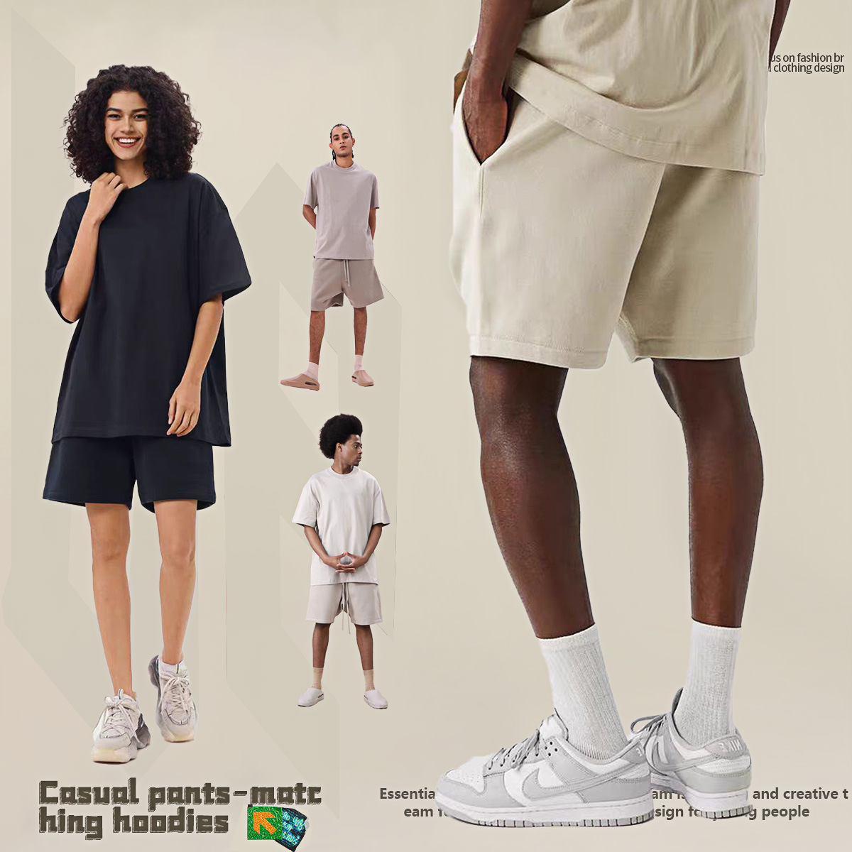 Pantalones cortos de cinco puntos de marca, estilo urbano, holgados y modernos, de color liso, serie de colores intensos 495G, para primavera y verano, transfronterizos.