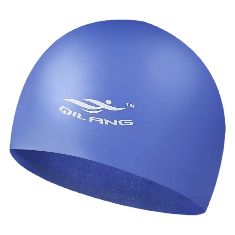 Gorro de natación de silicona Qilang, venta al por mayor, para adultos y niños, 50g, impermeable, para hombres y mujeres, gorro de natación de pelo largo con logotipo personalizado