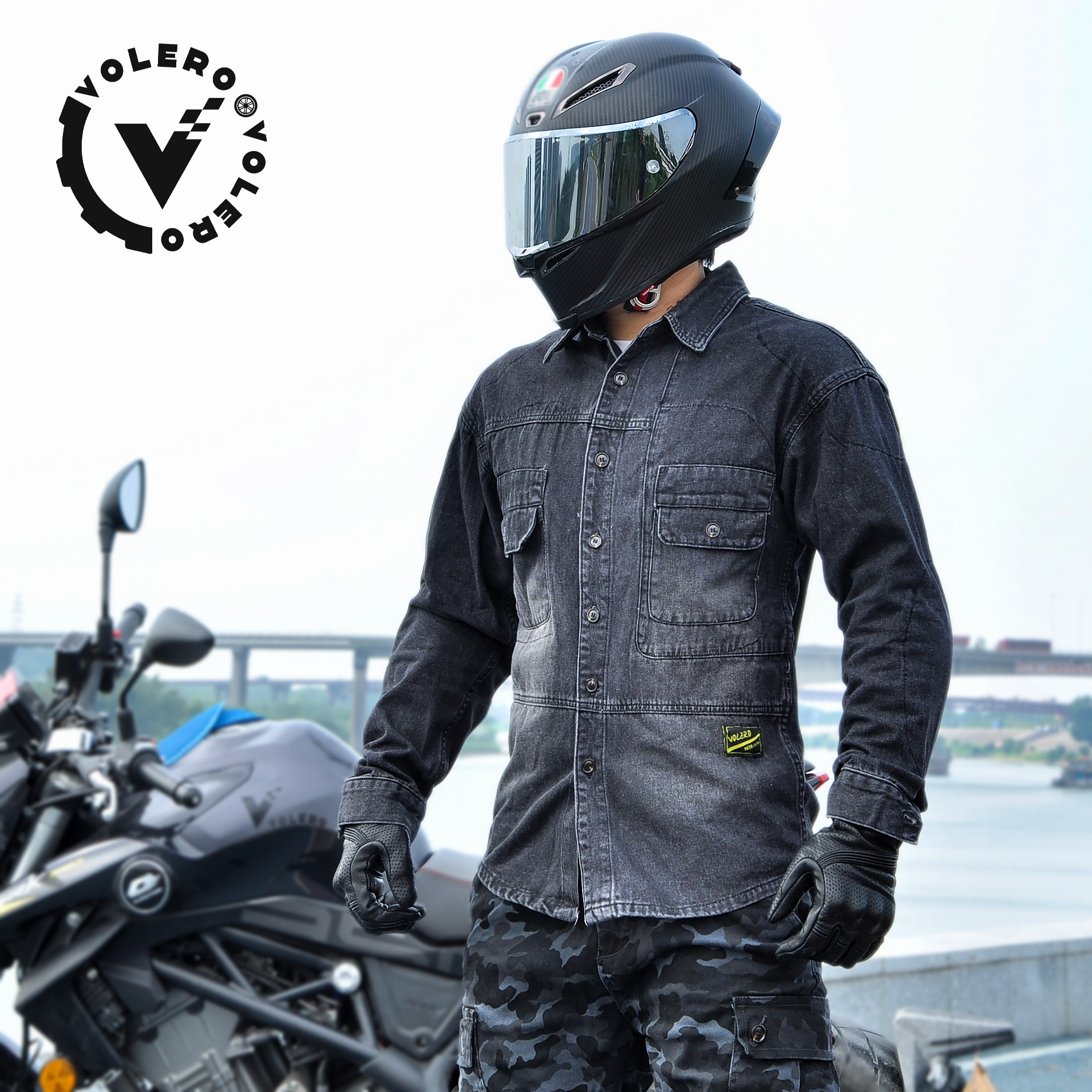 VOLERO motocicleta montar chaqueta de mezclilla de los hombres y las mujeres de la vendimia ocasional chaqueta de la motocicleta camisa anti-caída traje de chaqueta