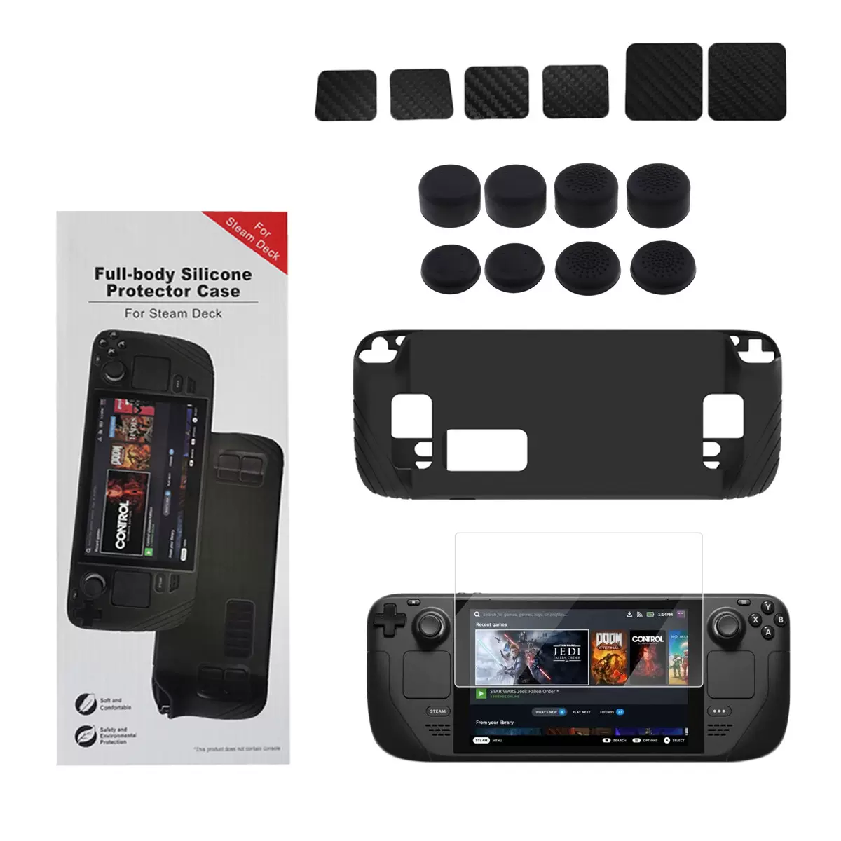 Steam deck保护壳游戏掌机配件防摔硅胶套带防滑槽16合一套装