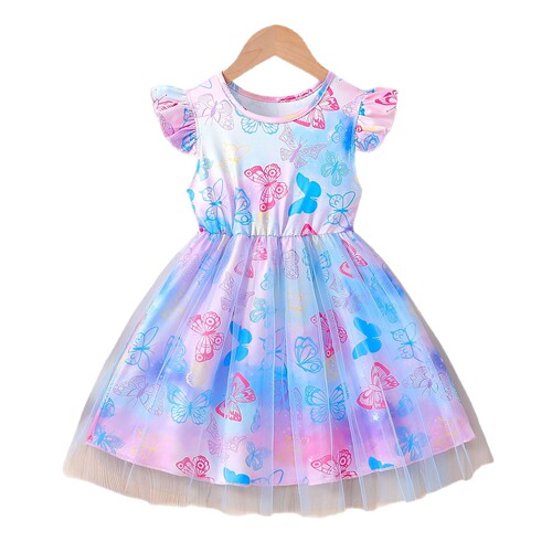 Girls' Butterfly Dress Summer Thin Version 2025 Trendy Children's Summer Wear Baby Girl Short Sleeve Dress Fashion