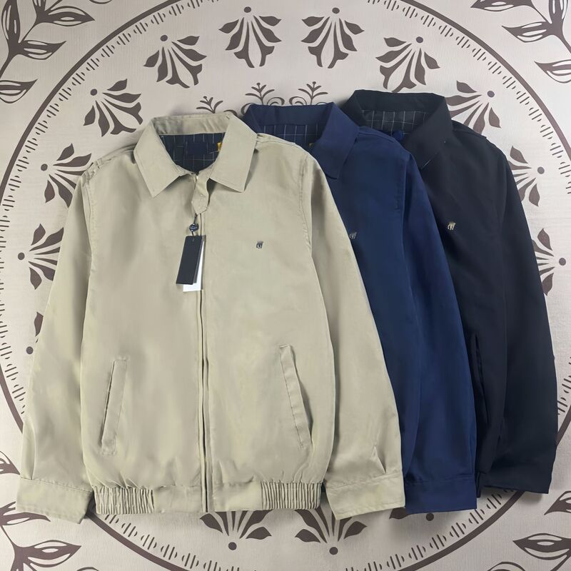 Cross-Border Rl Ralph Lauren Style Embroidered Spring and Autumn Executive Lapel Solid Color Jacket Snowflake Velvet Men's Zip-Up Jacket