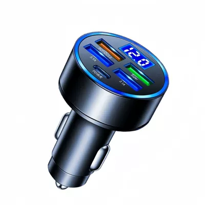 Mobil şarj cihazları Car Adapter Car Charger with - opp-bag-five-port-round-digital-display-super-fast-charge-4usb1c
