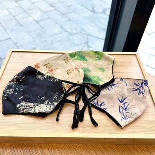 Vintage Printed Xiangyun Yarn Flower Luo Guofeng Spring Sun Protection Anti-Dust Breathable Eye Angle Face Showing Small Mask
