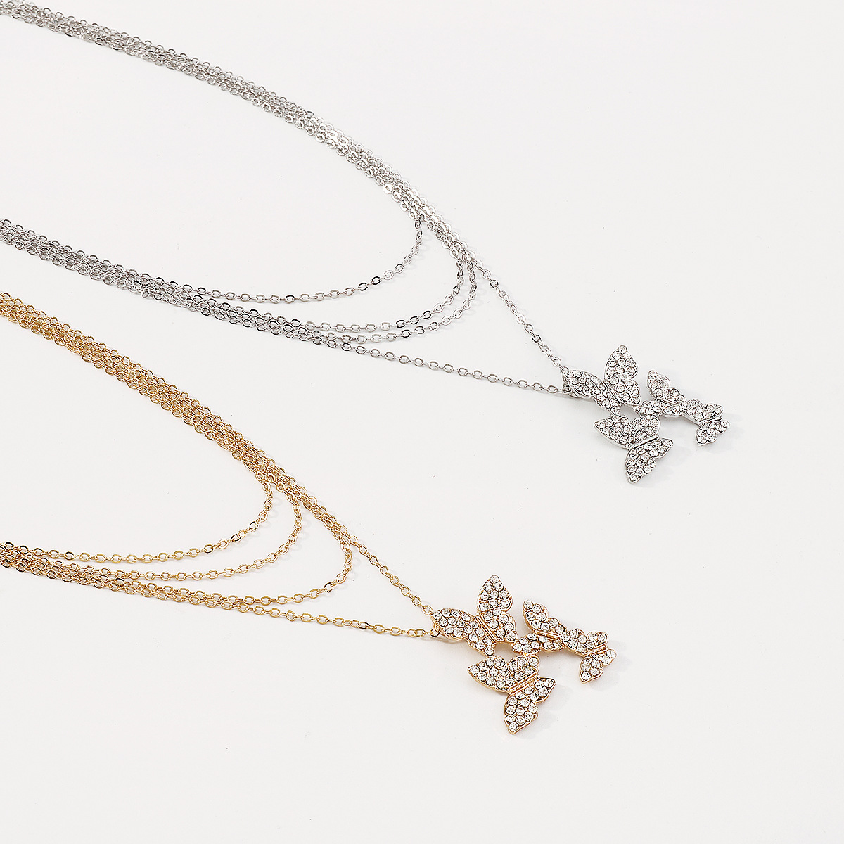 Fashion Geometric Butterfly Alloy Rhinestone Layered Womenu0027S Necklace