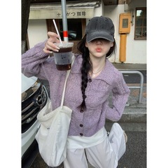 铭海秋季韩版polo领纽扣针织开衫宽松休闲软糯毛衣女新款外套上衣