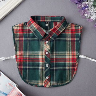 013 dark green plaid shirt fake collar women's spring, summer, autumn and winter versatile shirt fake collar collar decorative collar