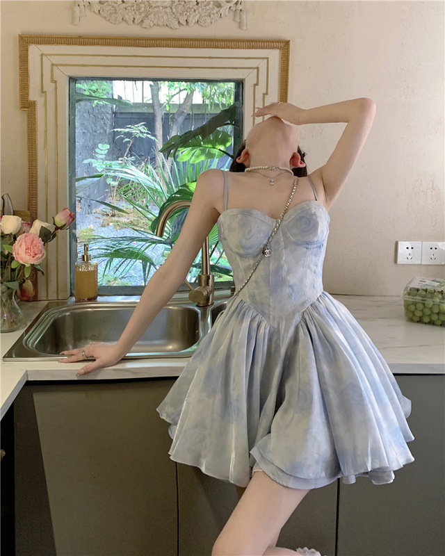 Fairy Suspender Dress Summer Blue Tie-Dye Princess Tutu Skirt Waist-Cinching Ballet Style Super Fairy Skirt Fairy Suspender Dress Summer Blue Tie-Dye Princess Tutu Skirt Waist-Cinching Ballet Style Super Fairy Skirt
