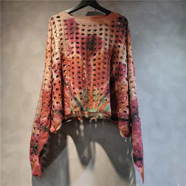 2025春夏新款设计感宽松针织上衣女装韩版花朵镂空长袖毛衣罩衫