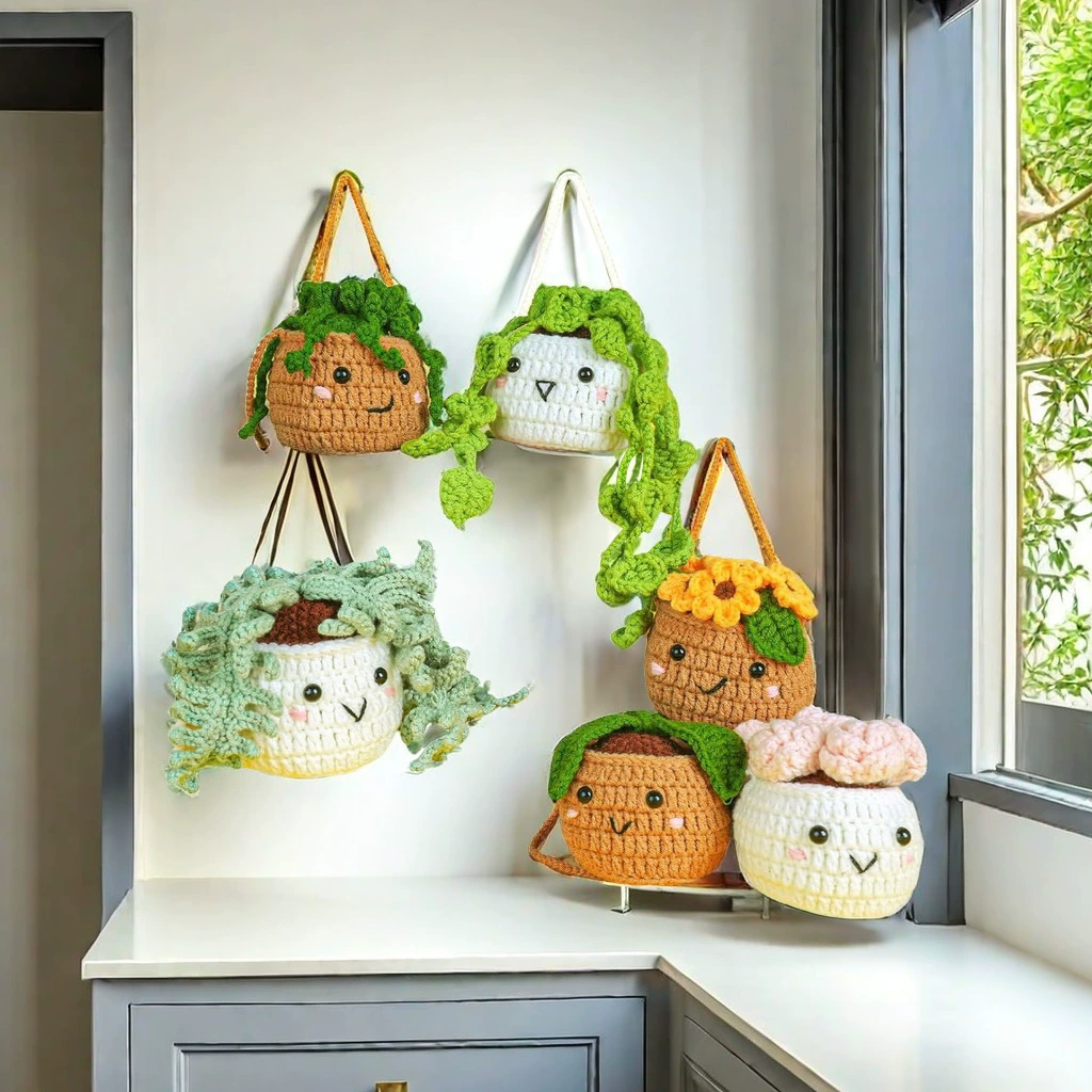 Трансграничные новые материалы для вязания крючком, висячие растения, вязание крючком, упаковка, английское видео, обучение, вязание крючком, украшения