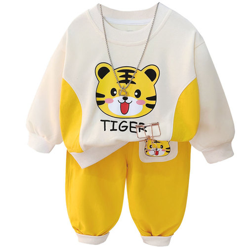  spring new children's cartoon animal long-sleeved suit for boys and girls Korean version of spring cute two-piece set wholesale