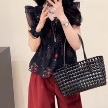 小飞袖雪纺衫碎花2025网红夏季减龄洋气上衣百搭轻奢高级女装衬衫