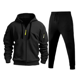 Cross-border Explosions Men's Autumn and Winter New fleece-lined Multi-pocket Zipper Sweater suit Personalized Casual Hoodie suit