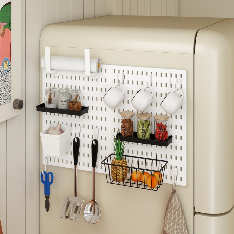 Refrigerator Side Storage Perforated Board Kitchen Spice Pot Lid Partition Rack Efficient Organization Storage Artifact Perforated Board