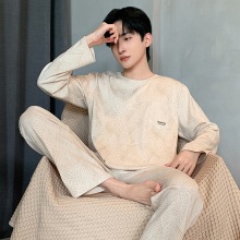 100%纯棉男士睡衣春秋季套头长袖青少年全棉休闲家居服外穿套装