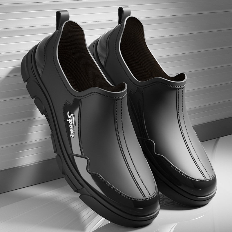 Cross-Border Fashion Rain Boots for Men 2025 New Waterproof Anti-Slip Lightweight Flats-Soled Low-Cut Rain Boots Car Wash Kitchen Rubber Shoes