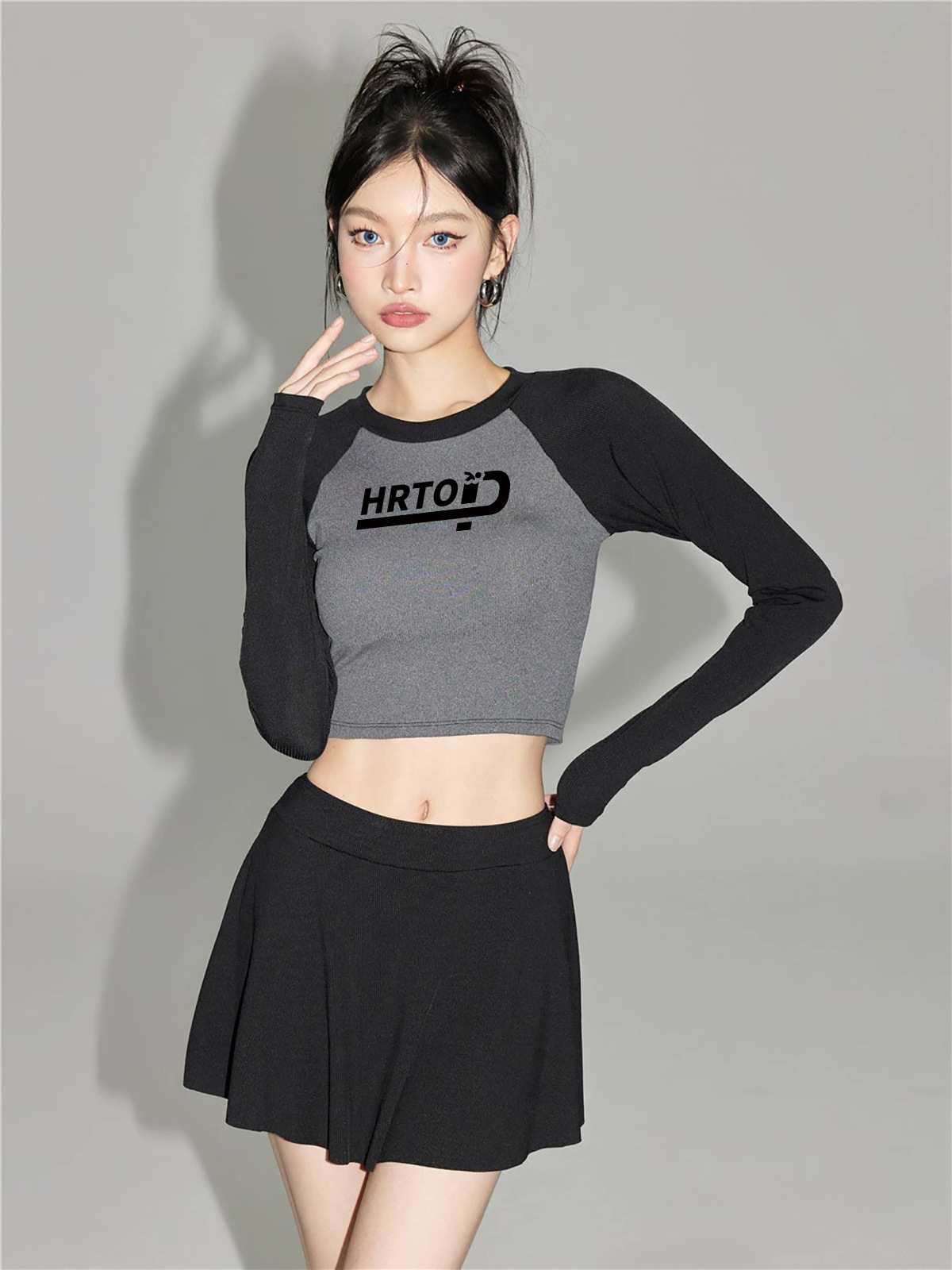 HURUN japonés de tres piezas conjunto de baño dividido mujer conservadora delgada falda de abdomen de manga larga bañador de aguas termales