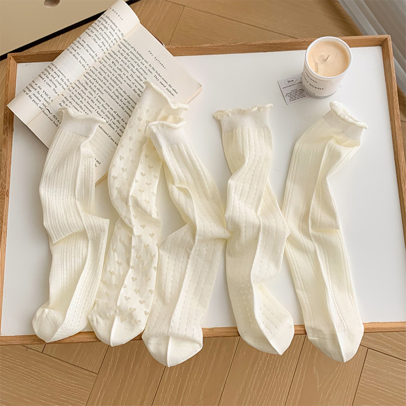 White Lace Socks Children's Summer Boneless Cotton Thin Lace Spring and Autumn JK Socks Summer Piled Socks