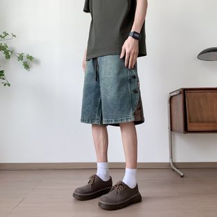 Summer Thin Elastic Waist Drawstring Denim Shorts Men's Trendy Brand High-End American Retro Five-Point Casual Pants