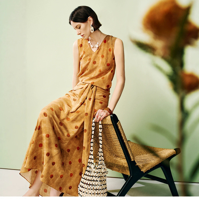 Sena Evening Breeze~6A Grade Polka Dot Silk Vest French Style Dress V-Neck Sleeveless Dress for Women Summer Sena Evening Breeze~6A Grade Polka Dot Silk Vest French Style Dress V-Neck Sleeveless Dress for Women Summer