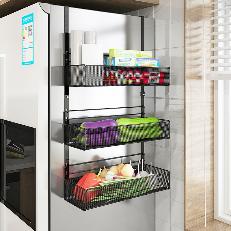 廚房蔥姜蒜菜籃子蔬菜壁掛冰箱置物架側收納架側面側壁邊側掛鈎架