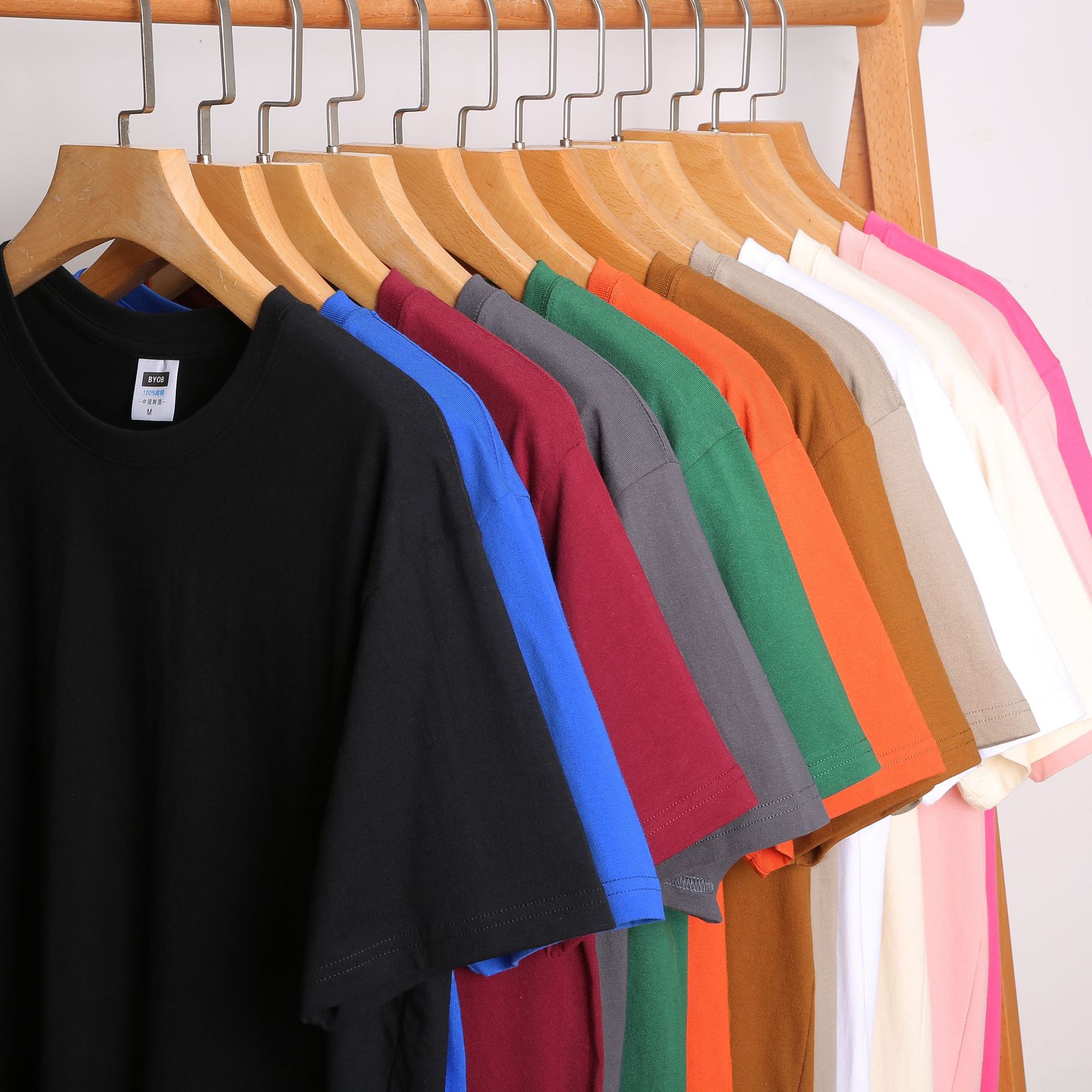 200g Shoulder T-shirt European and American Loose Hip Hop Brand Half Sleeve Street Dance T-shirt Solid Color oversizeT T-shirt for Men and Women