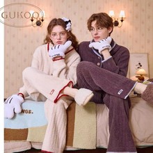 果壳同款情侣睡衣冬季新款半边绒保暖女士家居服套装可外穿男套装