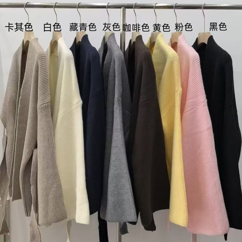 跨境中长款系带毛衣女秋冬新款宽松高级感气质慵懒风针织开衫外套|undefined