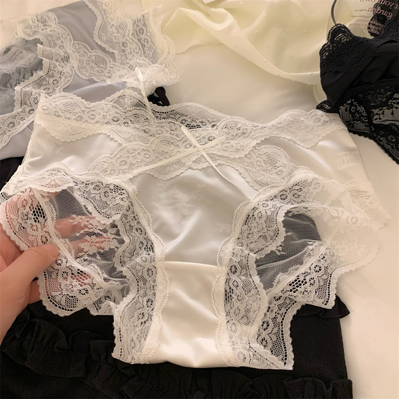 [Slightly Drunk Sweetheart] Low-Waist Satin Pure Lust Lace Pure Cotton Crotch Breathable Women's Underwear Girls' Briefs Crotch