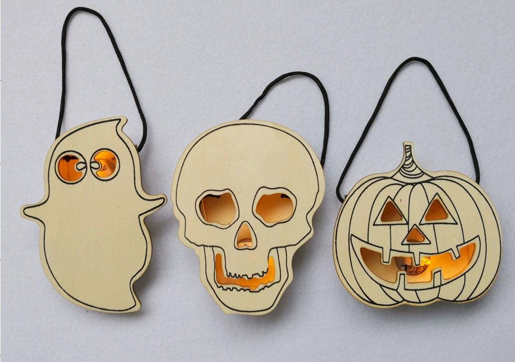 Светодиодный Хэллоуин череп украшения рабочего стола Американский спрей живописи дома деревянные ремесла украшения небольшие украшения