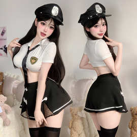 性感情趣内衣纯欲包臀短裙火辣露腰女警纯欲制服诱惑免脱套装2838