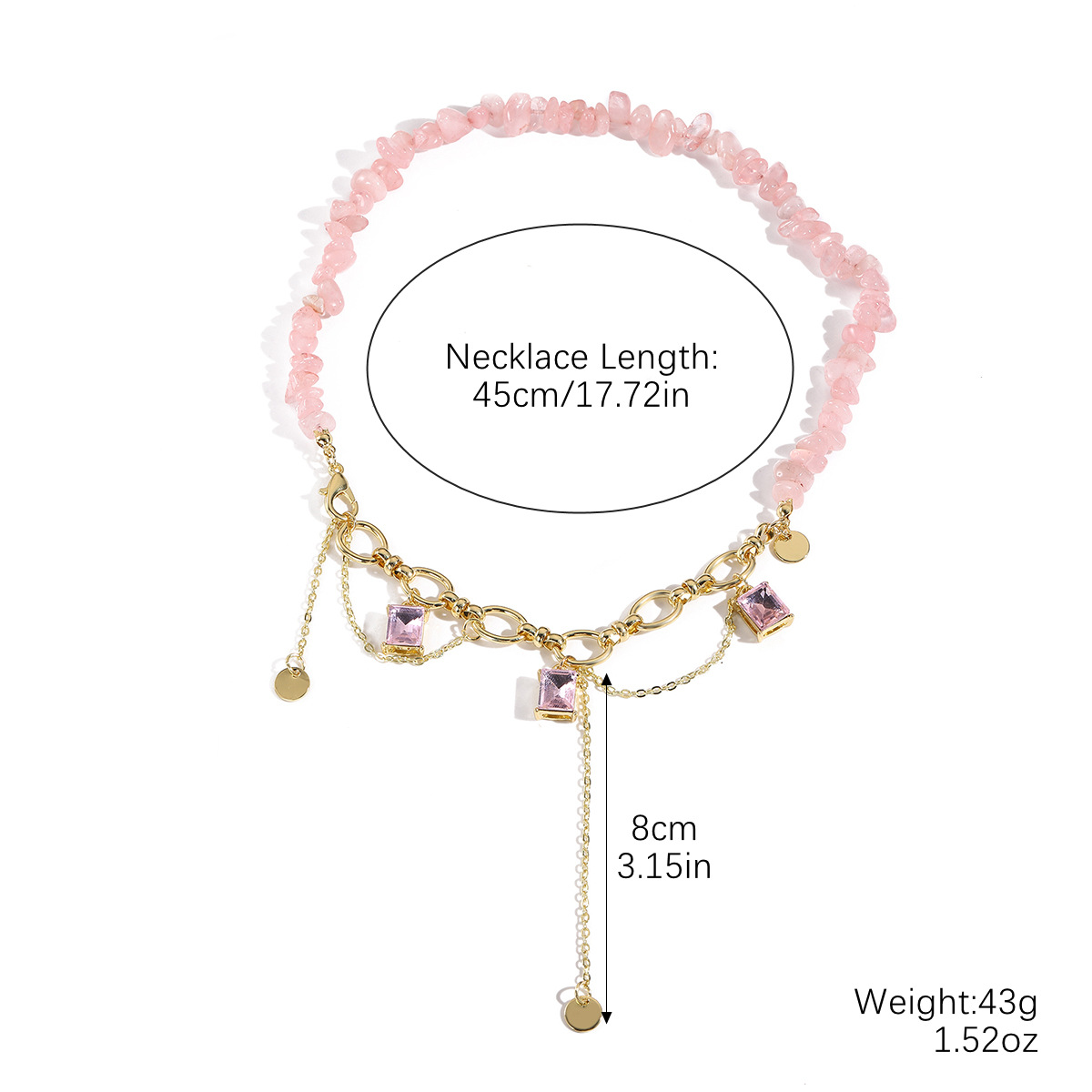 N2504-15 핑크 자갈 목걸이