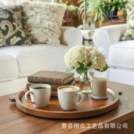 相思木带小耳朵把手芝士水果收纳托盘圆形聚会食品展示盘木托盘