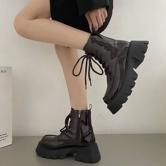 Black retro British style heightened platform Martin boots for women 2023 new summer chunky heel western Denim short boots