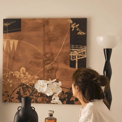 Wabi-sabi style artistic retro square living room decorative painting sofa background dining room entrance wall bedroom floor-standing art painting