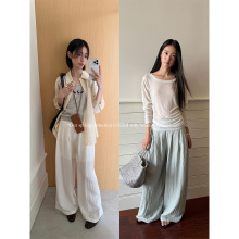 Fu 休闲阔腿裤女2026夏季新款高腰a字松弛慵懒垂坠拖地长裤子5030