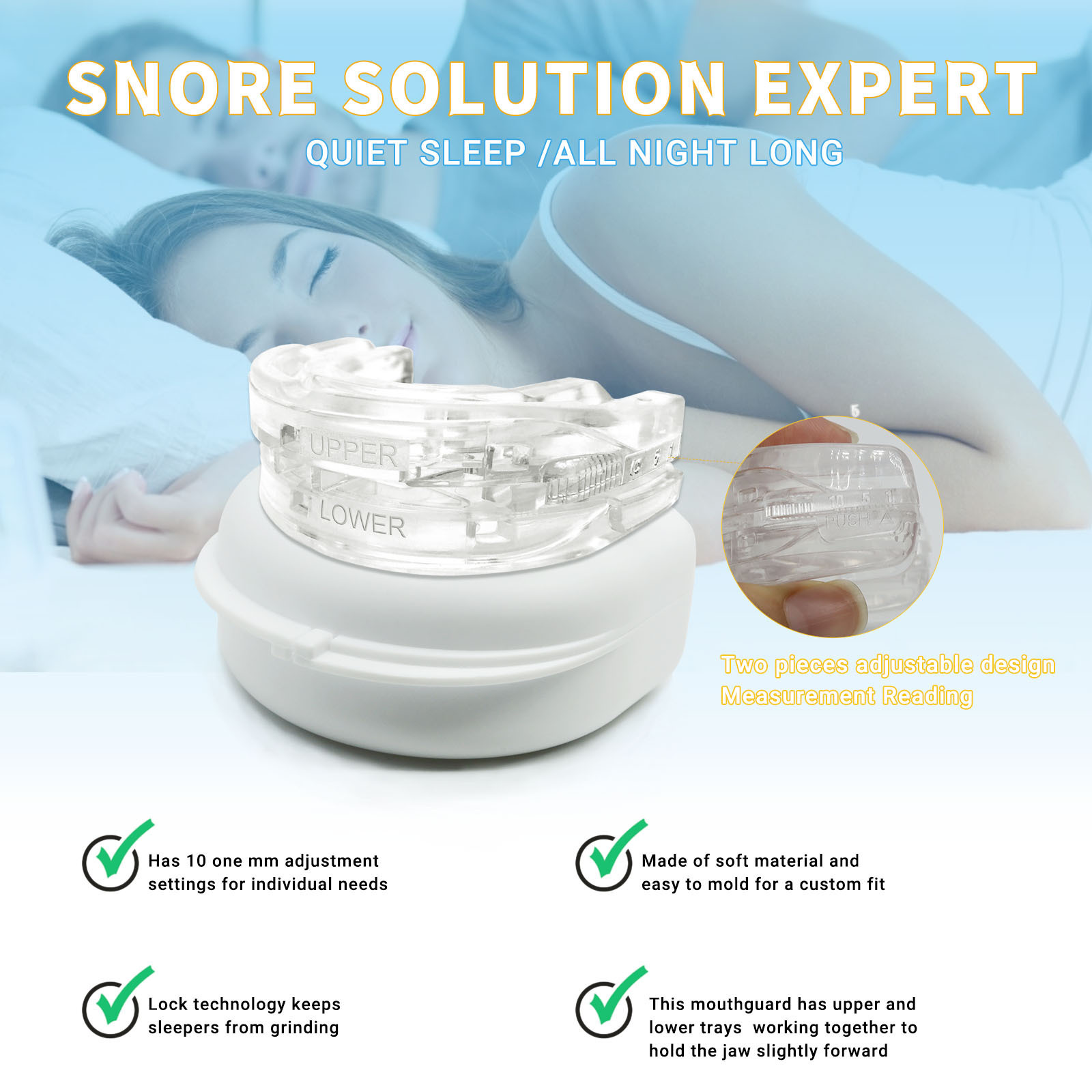 跨境产品 可调节牙套牙托anti snore device anti snore mouthpi