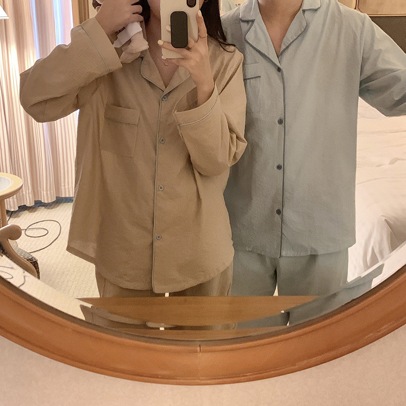 Product details picture_real shot#new product#Men's comfortable loose striped early autumn pajamas and home wear set