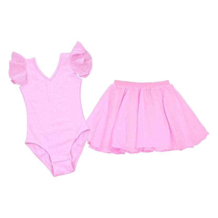 Ropa de práctica de baile de una pieza para niñas Chaleco de manga corta para niños con cuello en V doble manga de hilo de gasa ropa de graduación de baile ropa de cuerpo