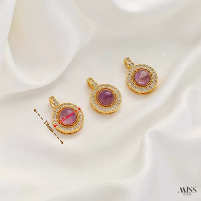 decorative bead pendant DIY jewelry accessories — Zərgərlik ara hissələri - gold-natural-amethyst-round-zircon-pendant-1-piece