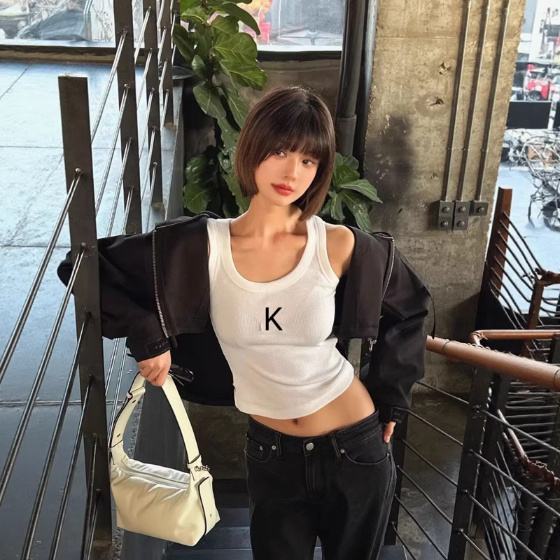 Small K Correct High Version) Ready Stock High Elastic Large Hem Threaded Cotton I-Shaped Breast-Covering Slimming Look Vest