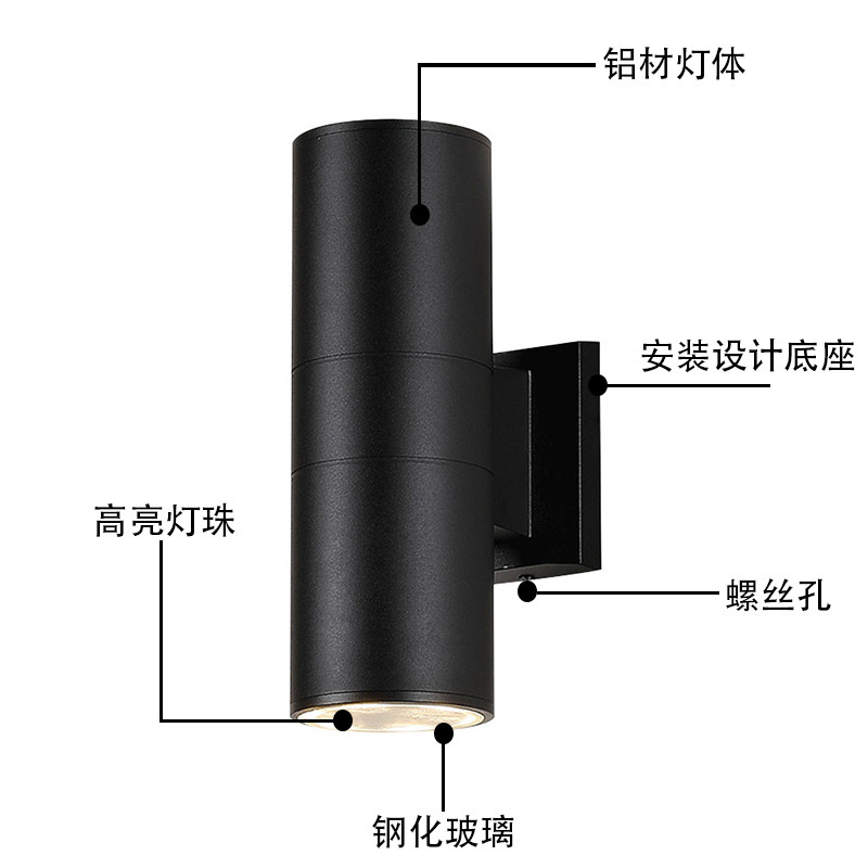 跨境led防水壁灯多规格上下双头户外别墅照明现代创意简约花园灯|undefined