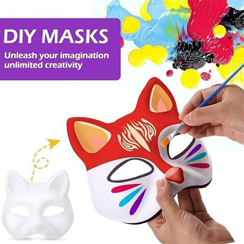 Máscara de cara de gato blanco de venta caliente de Amazon Máscara de pulpa Máscara de bricolaje en blanco Máscara de Halloween