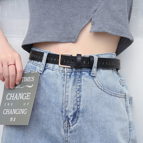 New Korean style women's wide belt, retro round buckle, personalized full-hole trouser belt, versatile student jeans, casual belt
